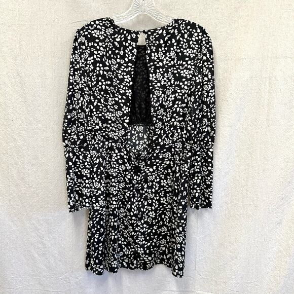 Topshop Austin Black Floral Mini Dress Bishop Sleeve Open Back
 size 6 - Picture 13 of 16